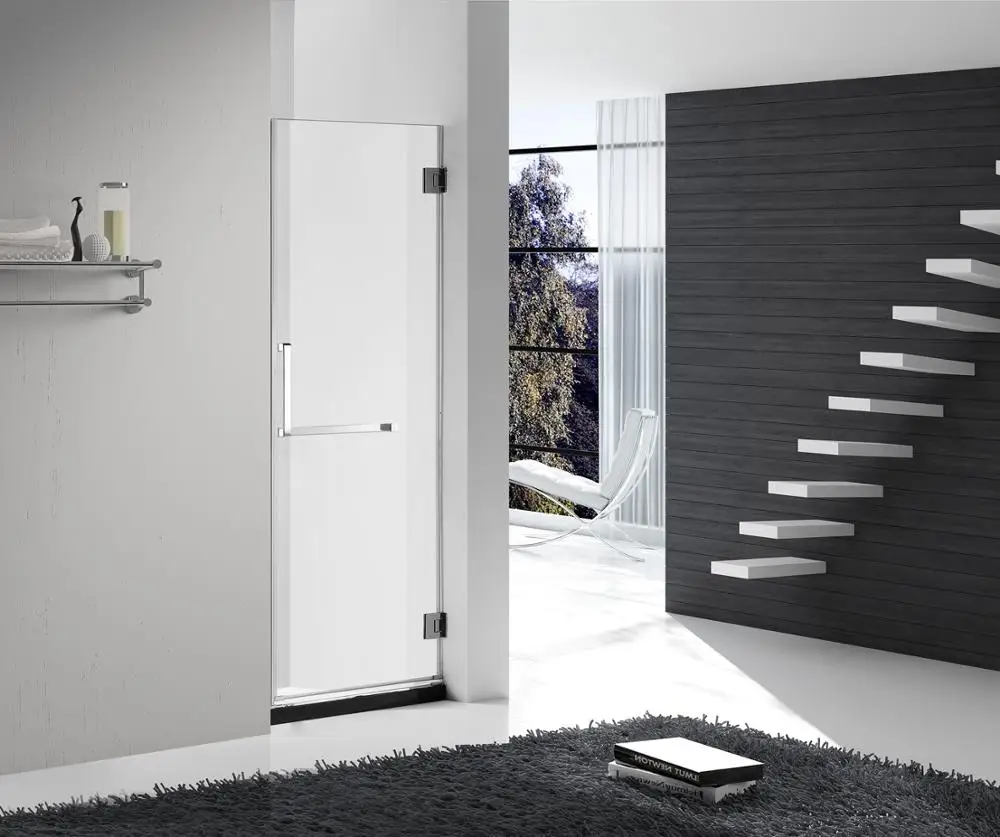 frameless design stainless steel glass hinge single open door straight shape shower enclosure