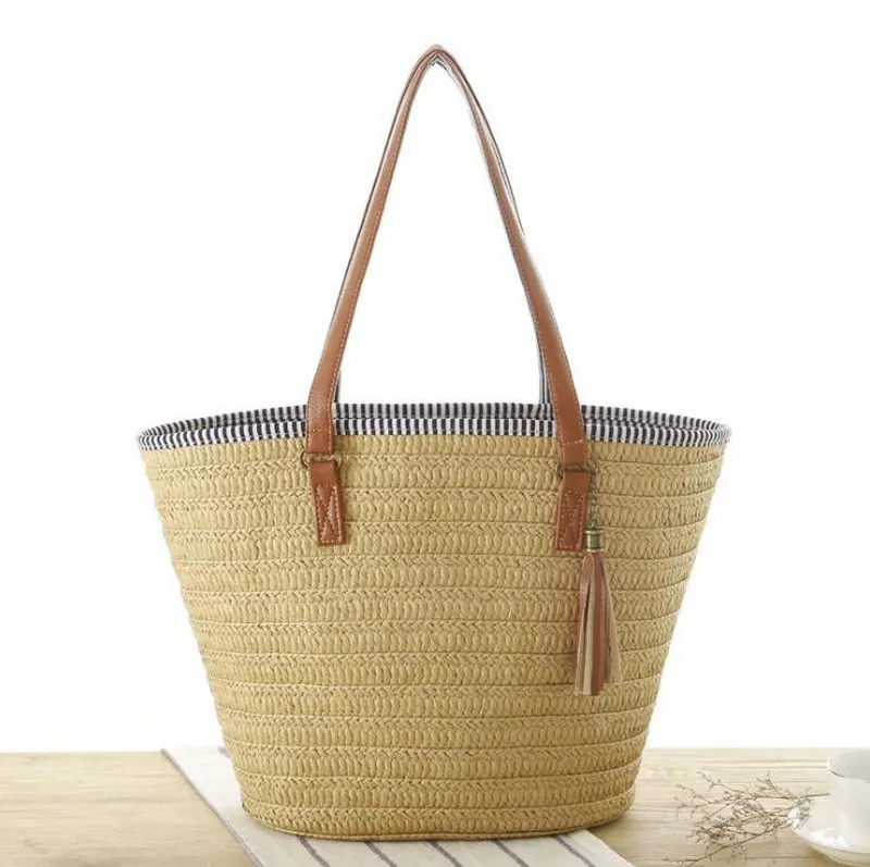 

Handmade Basket Moroccan French Market Beach Bag, Natural Long Flat Handle Raffia Straw Bag
