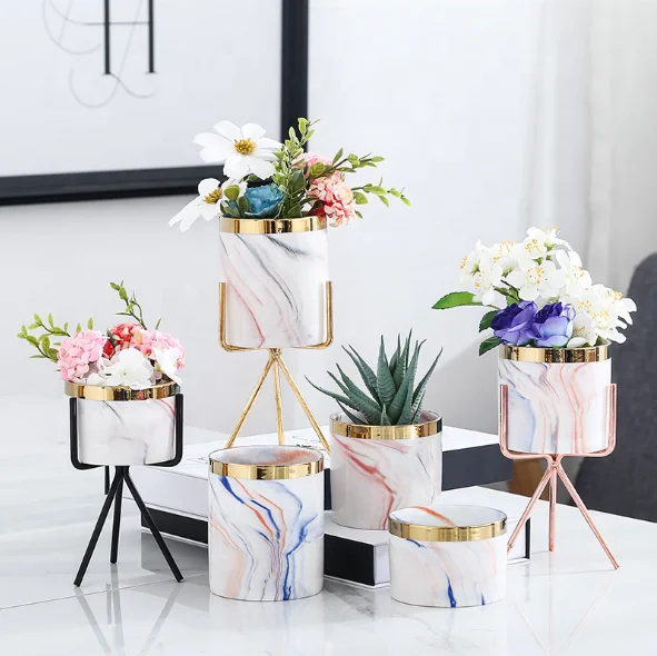 

Marble surface ceramic flower pot green plant Nordic flower pot succulent pot