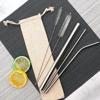 

Reusable Stainless Steel Drinking Metal Straws Eco with brush and pouch