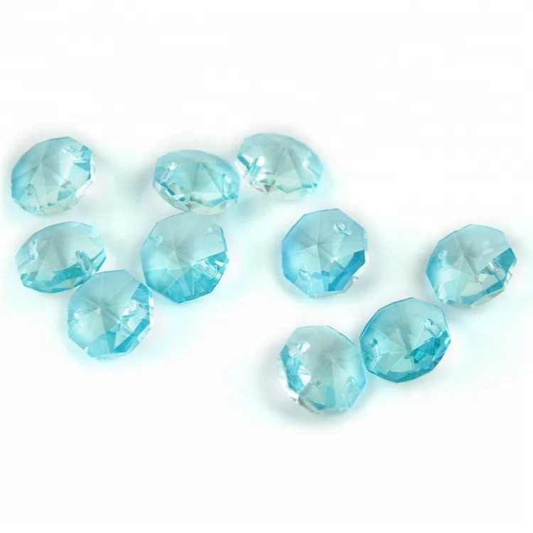 

Lt Aquamarine Color Plating 14mm Octagonal Faceted glass crystal lamp 8faceted beads Two Holes Chandelier Decor Parts for sales, Light aquamarine