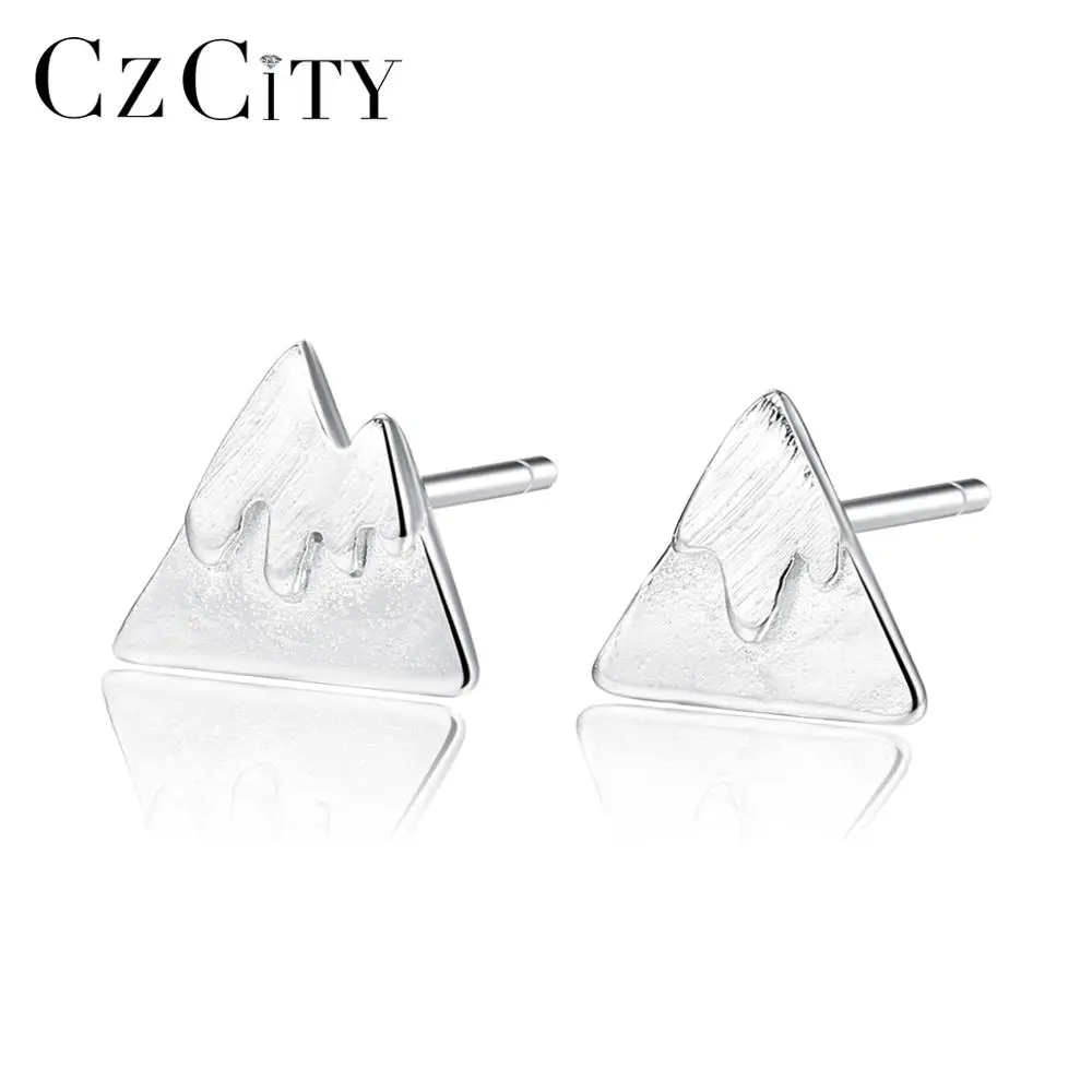 CZCITY Silver Earrings 925 Fashion Jewellery Women Drawing Effect Mountain Shape Earings