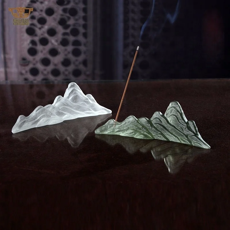 

Handmade Glass Tea Accessory Moutain Rack Incense Holder, White/gray