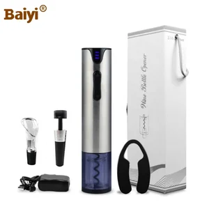 Image of Rechargeable Corkscrew Electric Wine Opener Gift Set with Foil Cutter and Pourer Bottle Stopper
