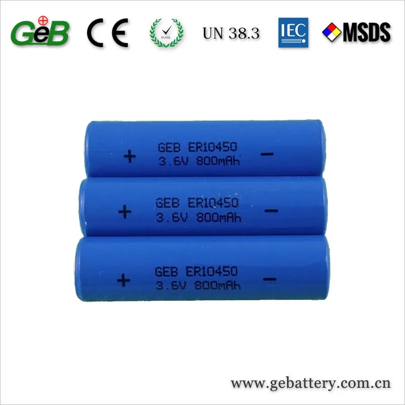 Cylindrical Lithium Ion 10450 Rechargeable Battery 3.6v 800mah - Buy ...