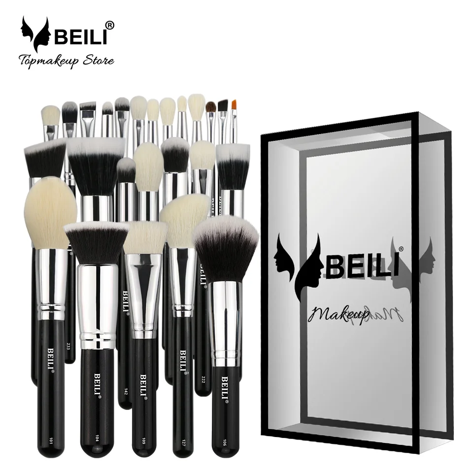

USA Free Shipping BEILI 25 PCS Professional Black Makeup Brushes Set Kits Wood Handle Box Packing Accept Private Label Customize