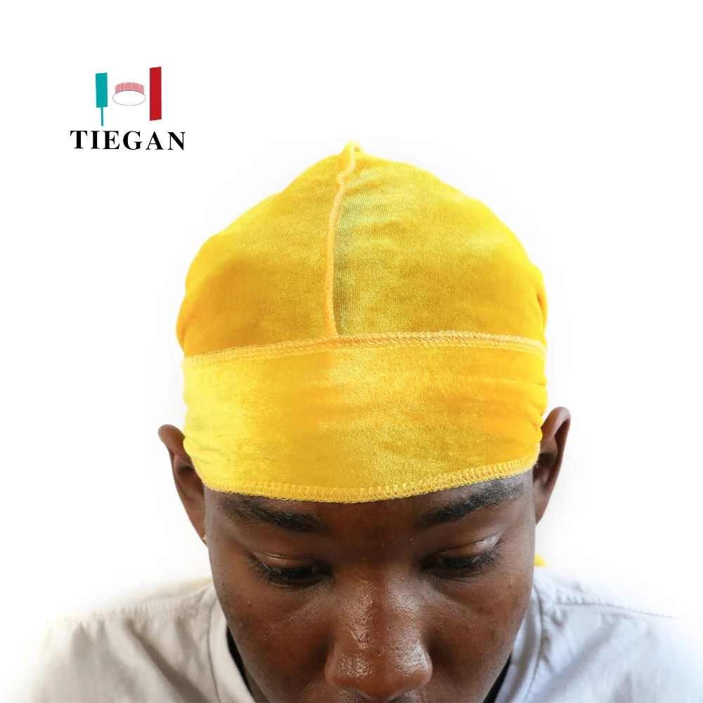 In Stock Winter Doo Rag Velvet Shinning Yellow Du Rag Fashion Polyester