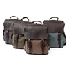 Custom logo latest elegant vintage crazy horse leather cotton canvas unisex satchel rucksack school back pack backpack bag