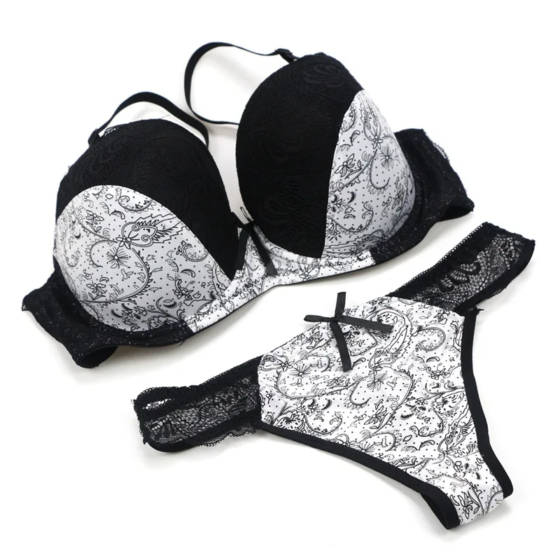 

Sexy bra set lace print matching underwear, N/a