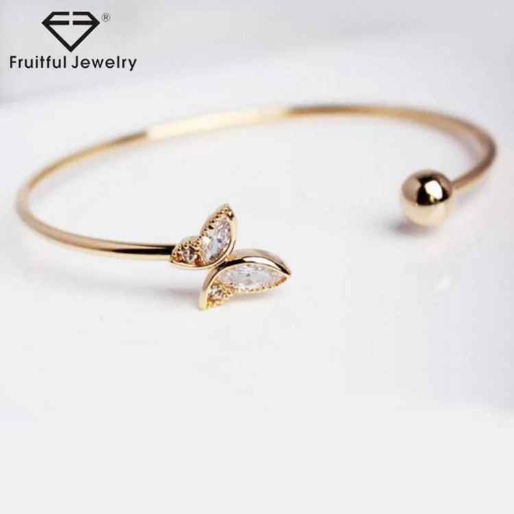 

Fashion Exquisite Open Cuff Woman Alloy Open Bangle Rhinestone Butterfly Gold Plated Bracelet Bangles