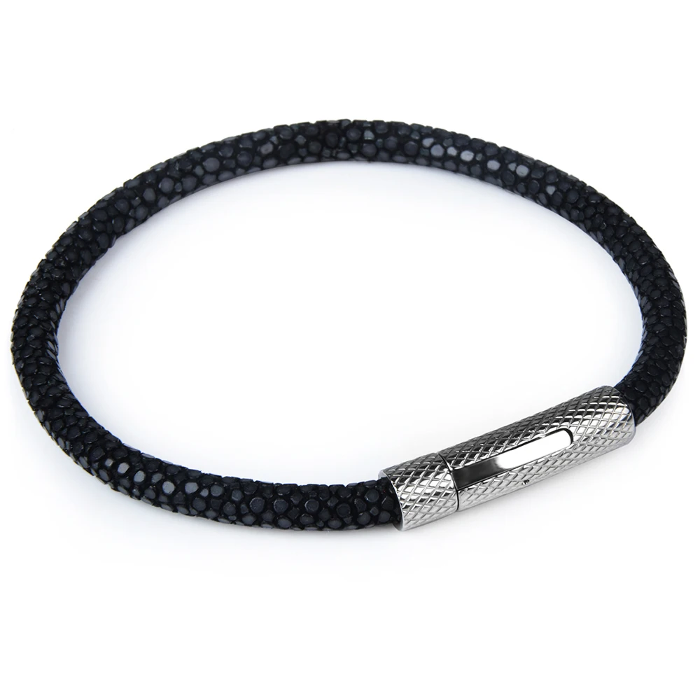 

Wholesale Luxury Genuine Leather Stingray Charm Strap Titanium Stainless Steel Bracelet Bangle Bracelet Jewelry for Men