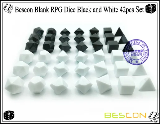 Bescon Blank Polyhedral RPG Dice Set 42pcs Artist Set,3 Sets @ Each Black&White 