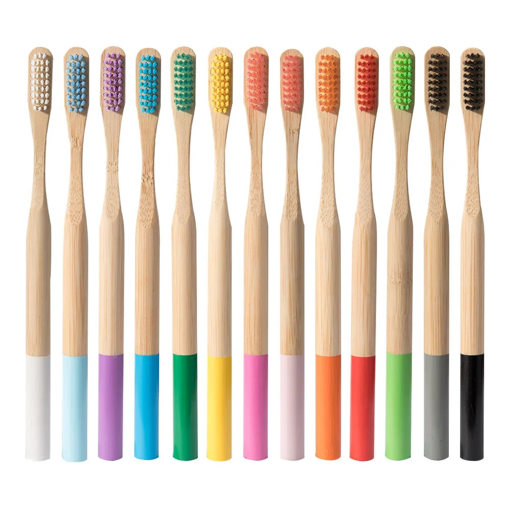

Environmentally Wood Rainbow Toothbrush Bamboo ToothBrush Bamboo Fibre Wooden Handle Tooth brush Whitening Rainbow, Natural bamboo color