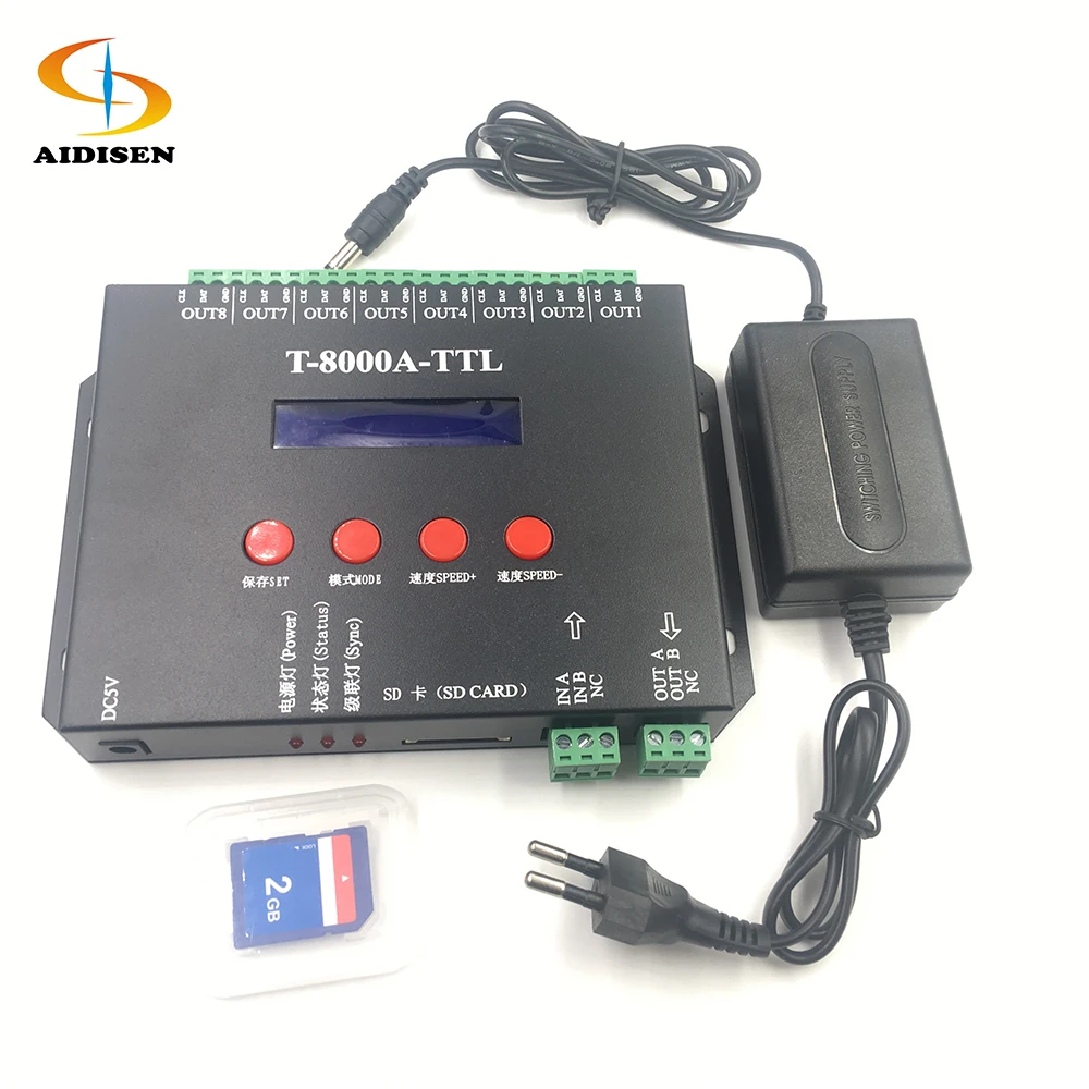 AC220v dc5v dc12v programmable sd card control ws2811 t8000 led pixel lighting software pixel controller