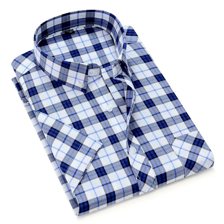 

New Short Sleeve Large Size Camisa Plaid Casual Mens Shirt