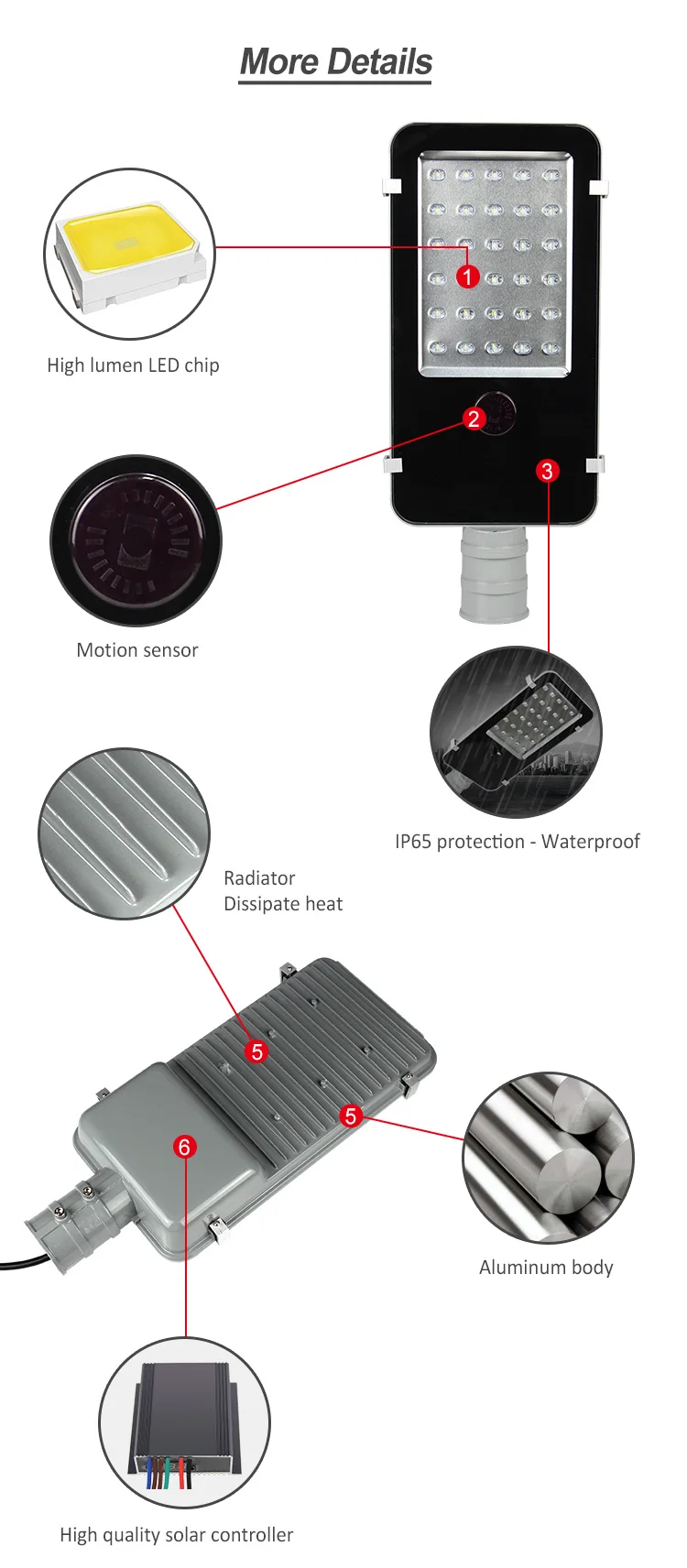 20w 30w Ip65 Sensor Day Night Light Switch Solar Street Led Light