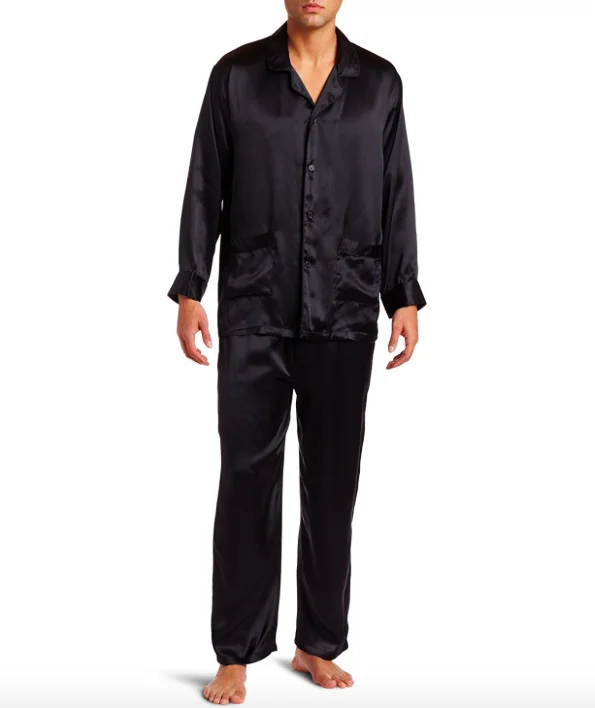 Good quality mens night wear custom silk pajamas