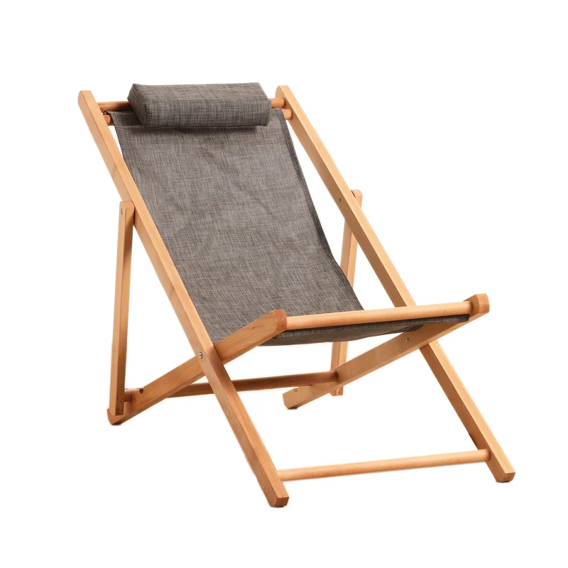 

high-impact deck chair wood collapsible sand beach chair outdoor with back cushion for sunbathe, N/a