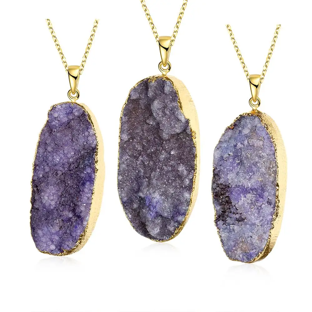 

18K Gold Plated Irregular Natural Stone Pendant Necklaces Women Natural Agate Bijoux Stone Gem Stone Necklaces Pendants Jewelry, N/a