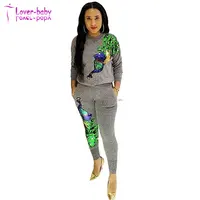 

Cute Women Peacock Sequined 2 Piece Jogger Pants Set