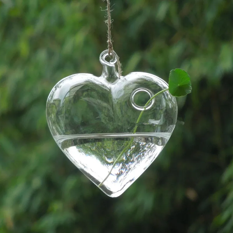 

New Clear Heart Shape Glass Hanging Vase Bottle Terrarium Container Plant Flower Table Weddisgsng Garden Decor