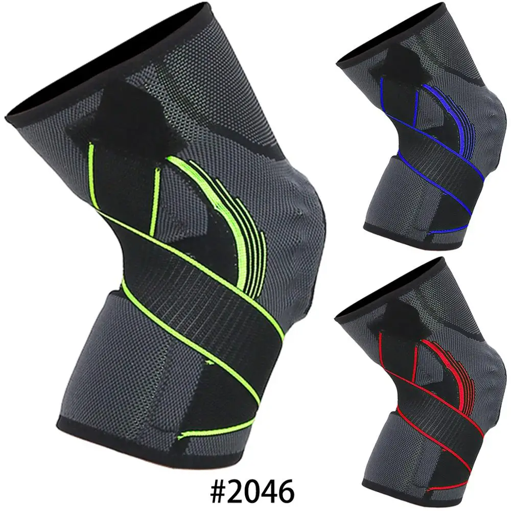 

FBA Service Low MOQ Nylon Sports Compression Knee Brace Knee Protector Support Sleeve Pad with Spring Stay and Silicon Pad, Black+green