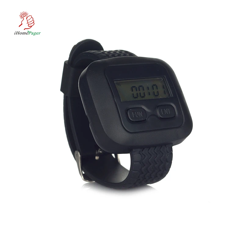 

433Mhz best price wireless restaurant waiter wrist watch pager with CE rohs, Black