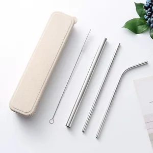 Image of Amazon Hot Sale 12MM Portable Metal Straw Set Camping Stainless Steel Straw Set with ECO Wheat Box and Brush