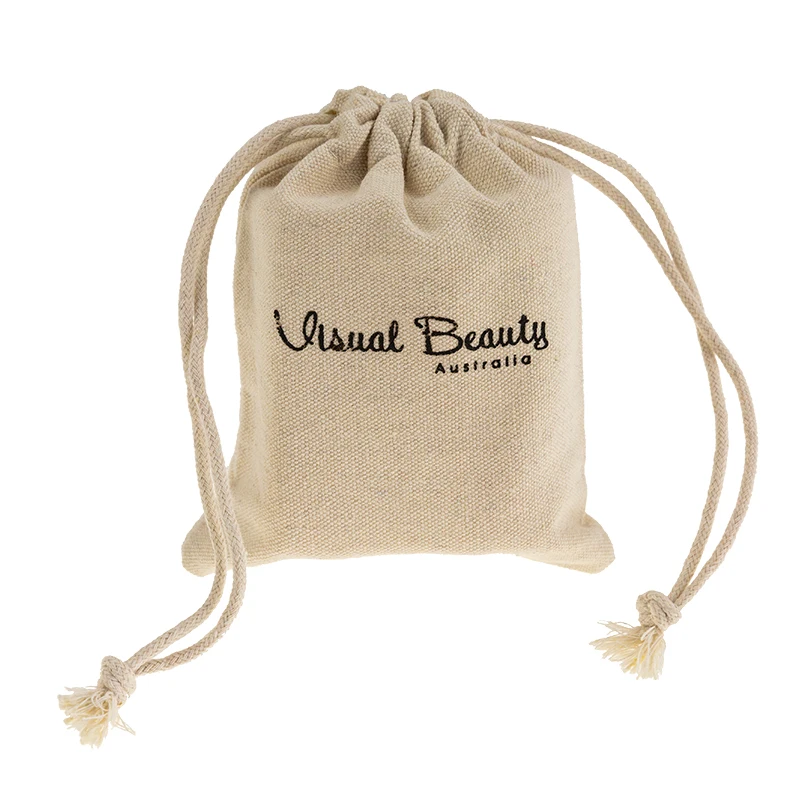 Letter logo custom printed natural eco friendly cotton fabric strong durable canvas drawstring bag for sale