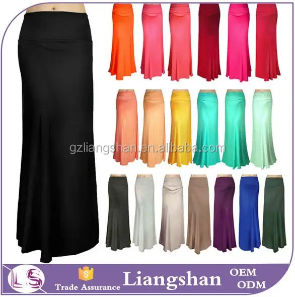 

2016 Hot Plain Maxi Skirt Women Korean Long Skirt Fashion Solid Waist Foldover Lightweight Rayon Spandex Long Maxi Skirt, Can be customized