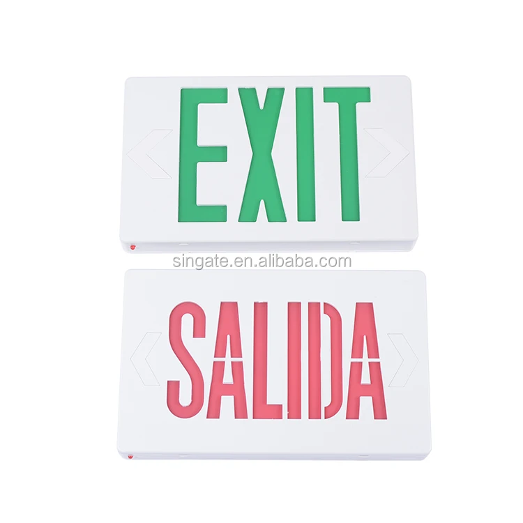 UL LISTED LED exit sign with red green letters battery back up led emergency light with test button