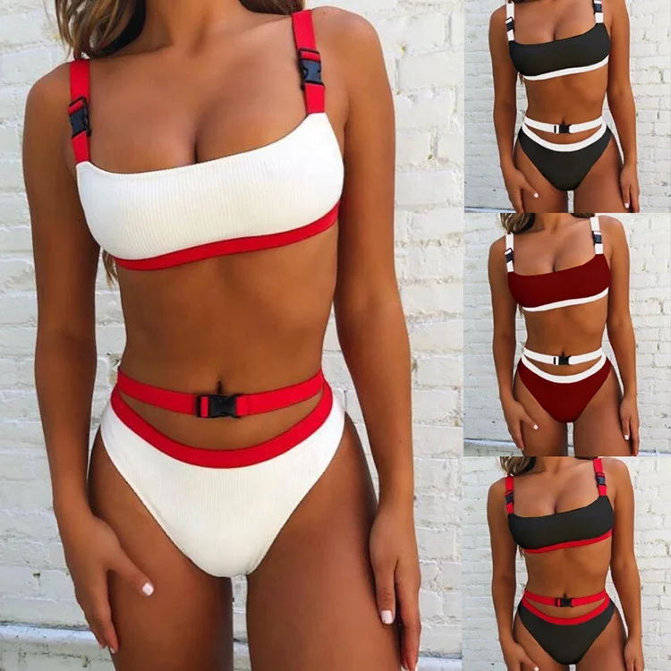

bikini new styles custom ribbed bikini sexy buckle swimwear brazilian bikini manufacturer 2019, As shown or customized