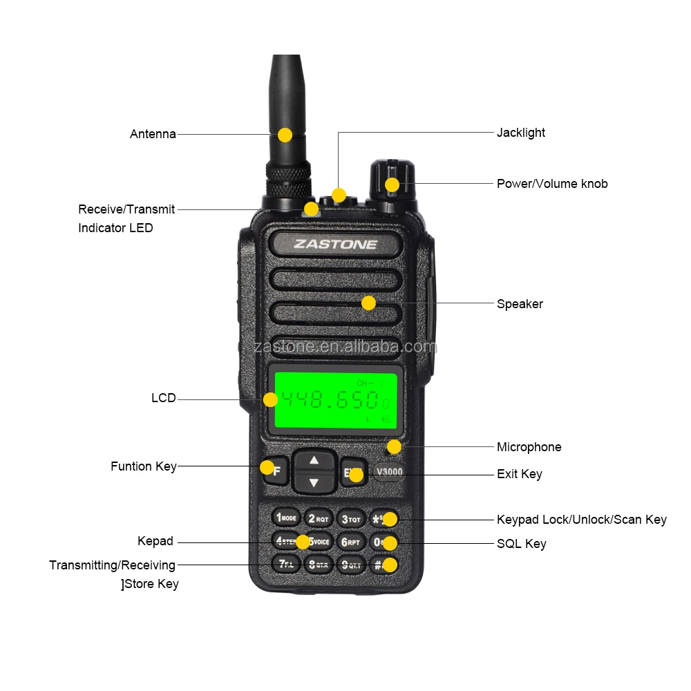 

ZASTONE ZT-V3000 8w uhf 4000mAh battery walkie talkie japan two way radio, Black