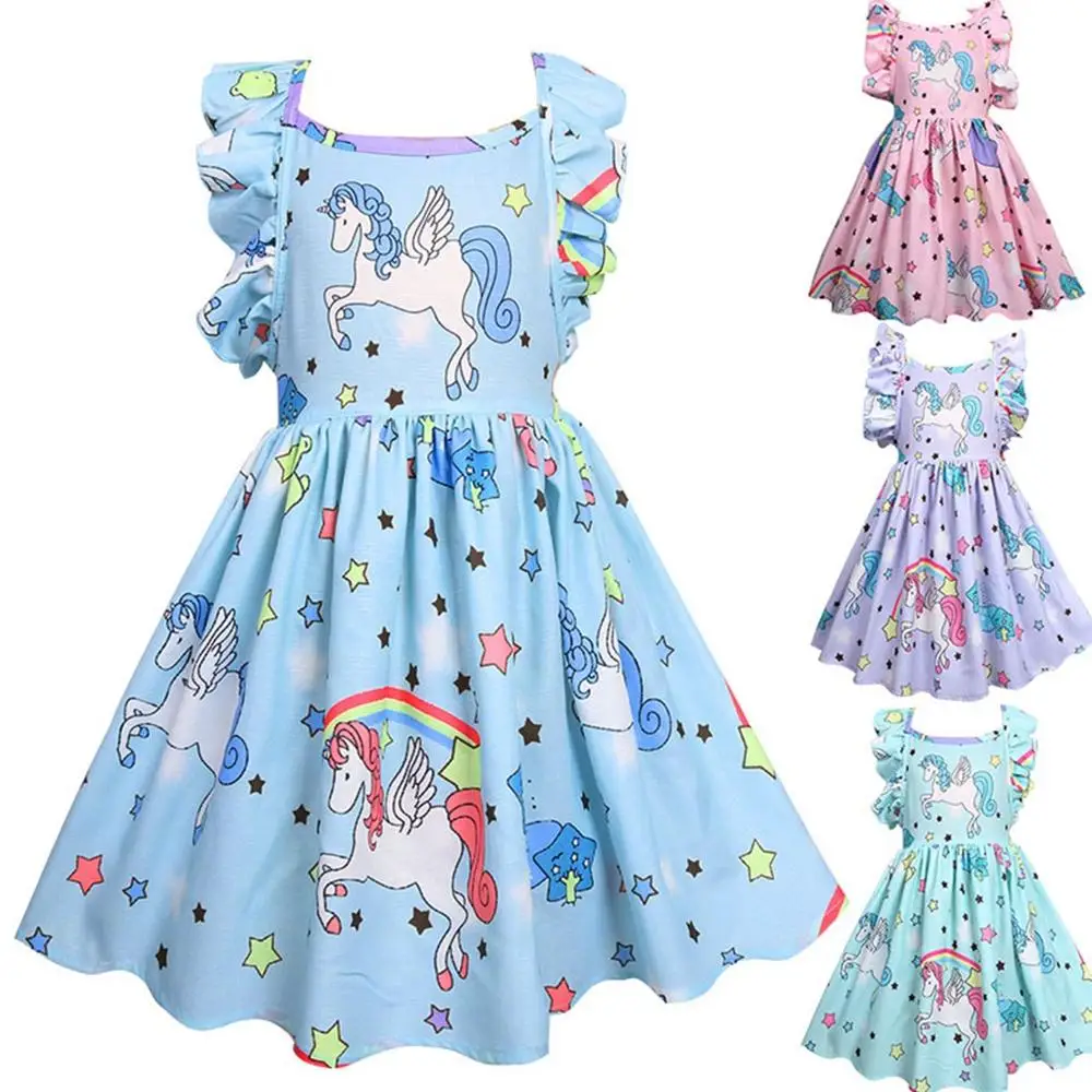 

Cute Girls child Sleeveless Cross Back Cartoon Pony Print Cotton Casual Dress Beautiful dress for Girls