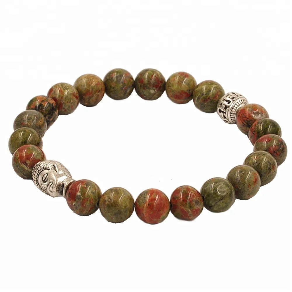

Wholesale Unakite Couple Bracelet Jewelry Design Gemstone Beads Bracelet Charms Buddha Bracelet for Women, Green