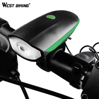 

West Biking Bicycle Front Light USB Rechargeable With 120 DB Loud Horn Alarm Bell Warning Waterproof Front Bike Light LED