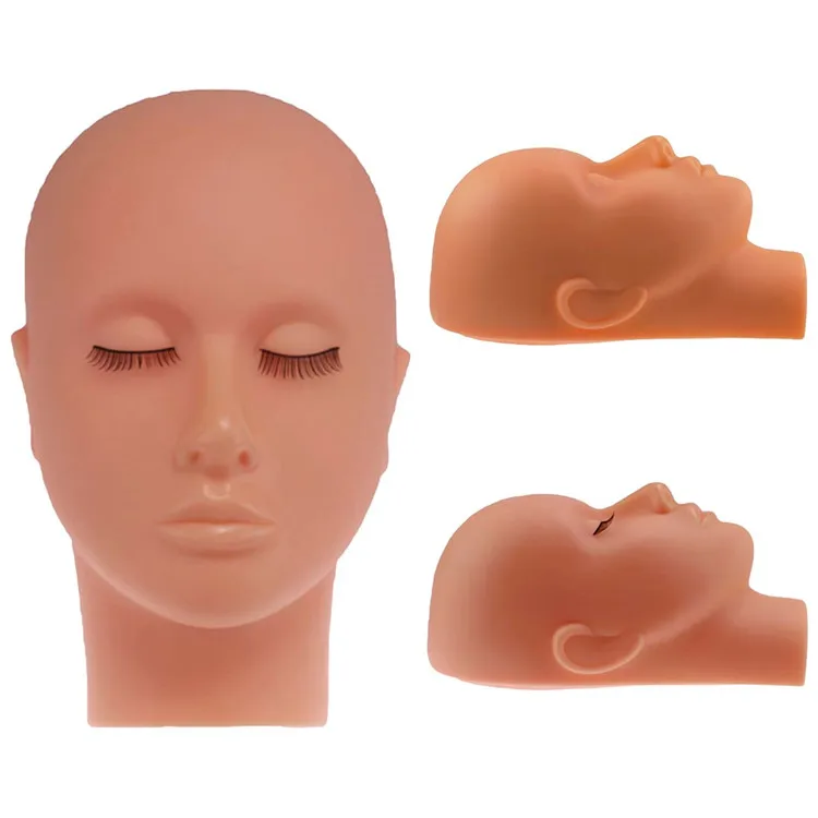 

Silicone Permanent Makeup Tattoo Training Closed Eye Practice Tattoo Head Mannequin, Skin color