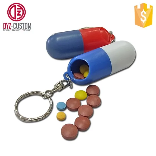 Promotional Plastic Pill Box Keychain Mini Capsule Pill Box Keychain