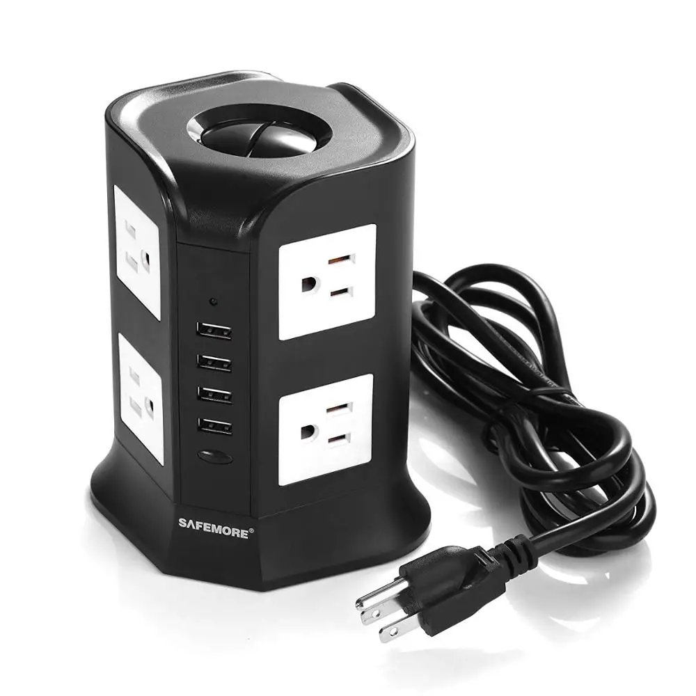 

SAFEMORE Smart Power Plug Surge Protector Power Strip Tower 8-Outlet 4-USB Desktop Charging Station Multiple Plug Outlets, Black & black,black & white