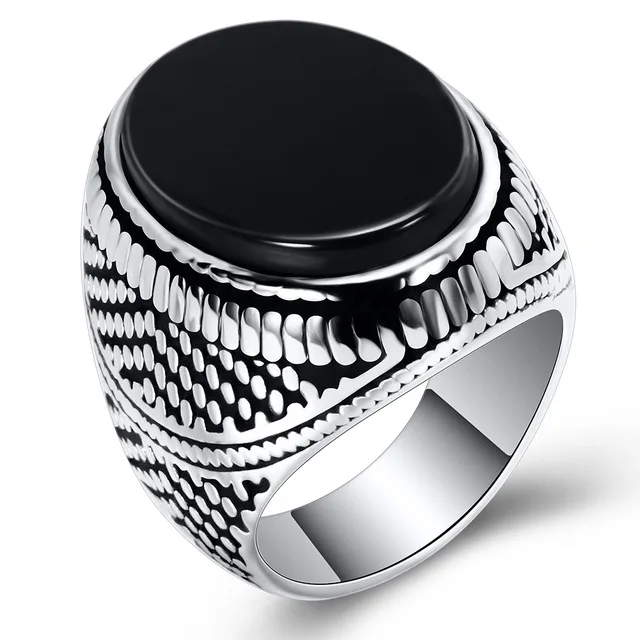 

Hight Quality Retro 2019 New Black Zircon Vintage Titanium Stainless Steel Men Jewelry Finger Rings For Man, Silver