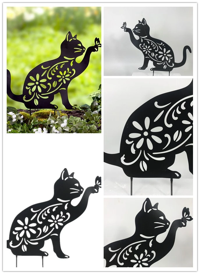Metal Silhouette Cat Animal Ground Garden Decorative Stakes - Buy ...