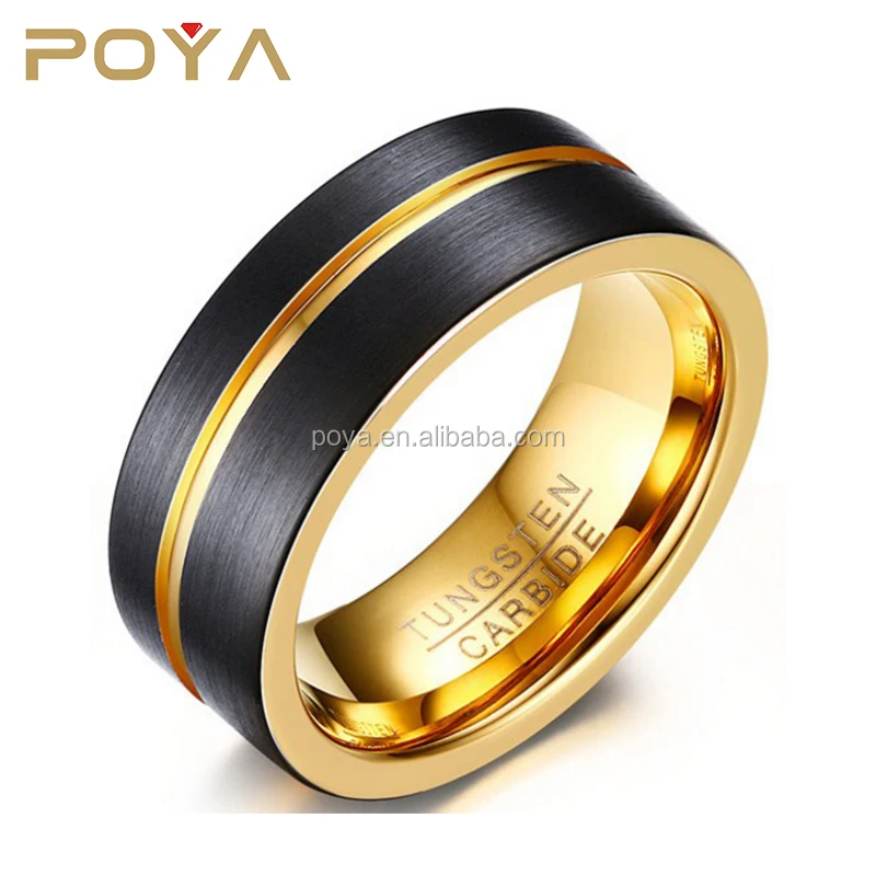 

POYA Jewelry Wholesale Two Tone Tungsten Carbide Ring 8mm Gold/Rose Gold/ Rainbow Plated Brushed Wedding Bands For Men And Women