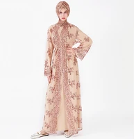 

L212 High quality muslim women abaya lace sequin kaftan cardigan islamic evening party dress online wholesale factory price