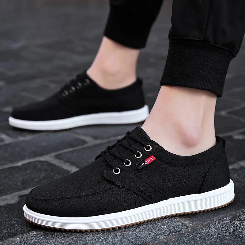 

New style popular sole black flats canvas shoes for men