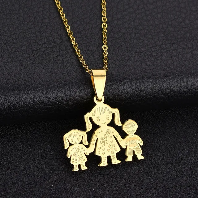 

316L Stainless Steel Boy Girl Mother Daughter Necklace Gold Mom Son Daughter Family Pendant Necklace