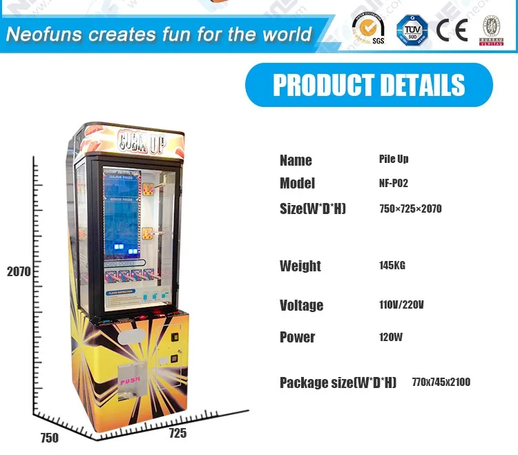 Coin Operated Pile Up Brick Plush Stacker Prize Vending Arcade Game