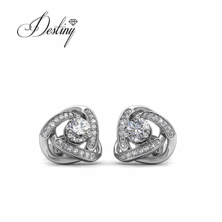 

Destiny Jewellery fashion rose flower stud earrings for women 18k gold plated with high quality Crystals