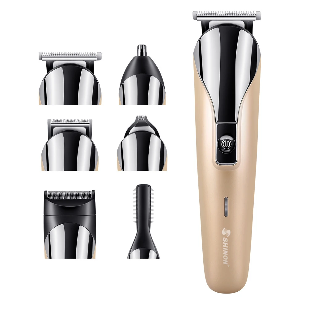 

6 in 1 Rechargeable electric men grooming kit with all kinds of trimmer, Black/golden
