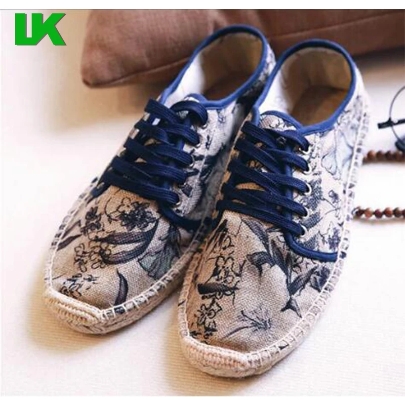 Chinese style painting linen shoes, straw fisherman shoes,fashion casual canvas shoes