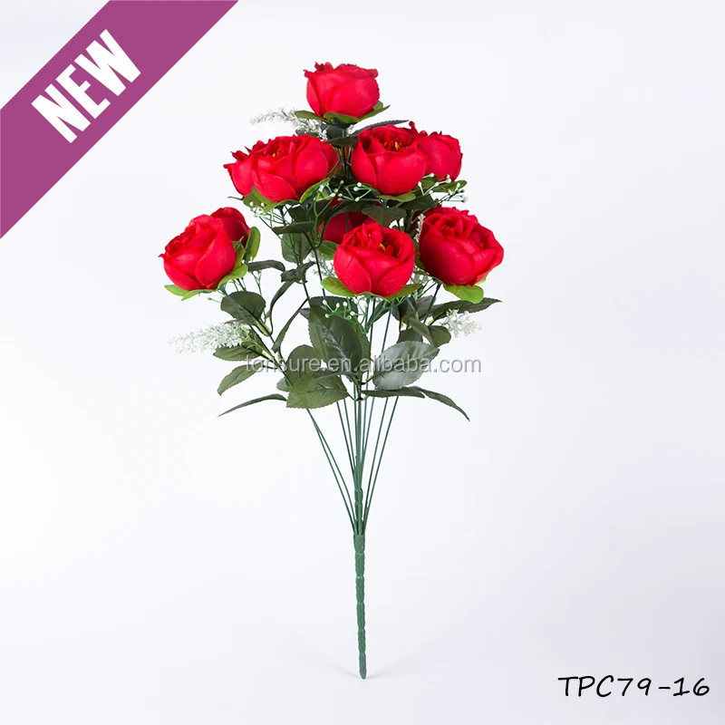 Wholesale Cheap Artificial Flower Vase 12 Heads Red Rose Flower